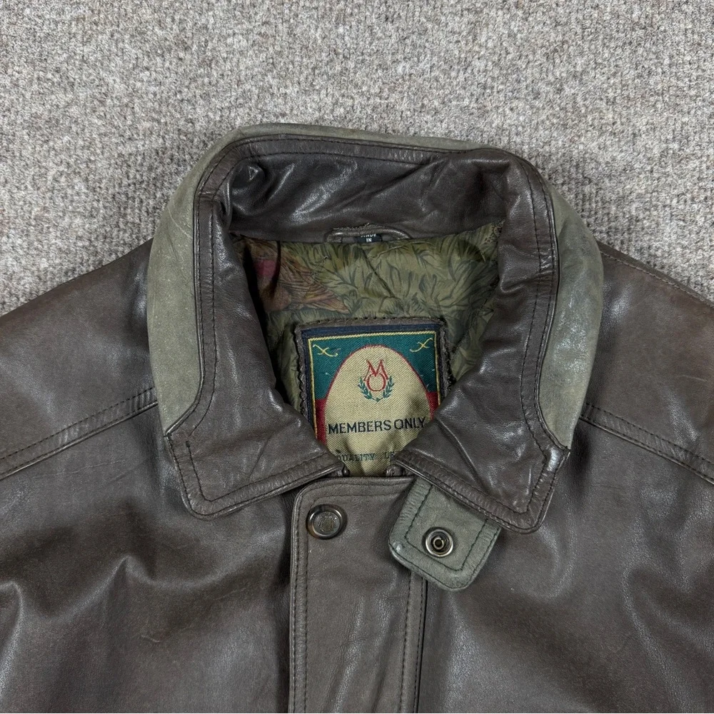 Vintage Members Only Brown Genuine Leather Full Zip Chore Hunting Jacket Men’s M - Picture 3 of 12